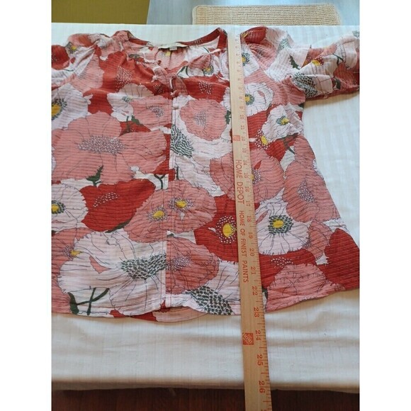 LOFT poppy print boho peasant blouse XS no collar gauzy short sl. work or play - Picture 9 of 10